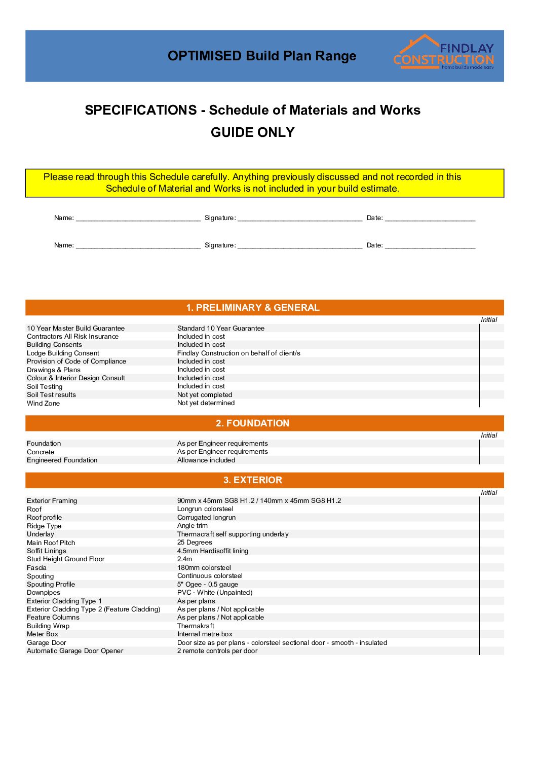 A – Optimised Build Specifications Document